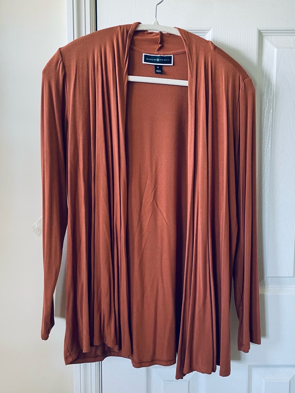 Karen Scott Lightweight Open-Front Cardigan - Rust Brown
